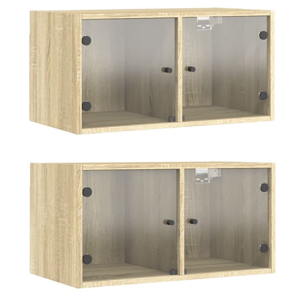 vidaXL Κομοδίνα με Γυάλινες Πόρτες 2 τεμ. Sonoma Δρυς 68,5x37x35 εκ.