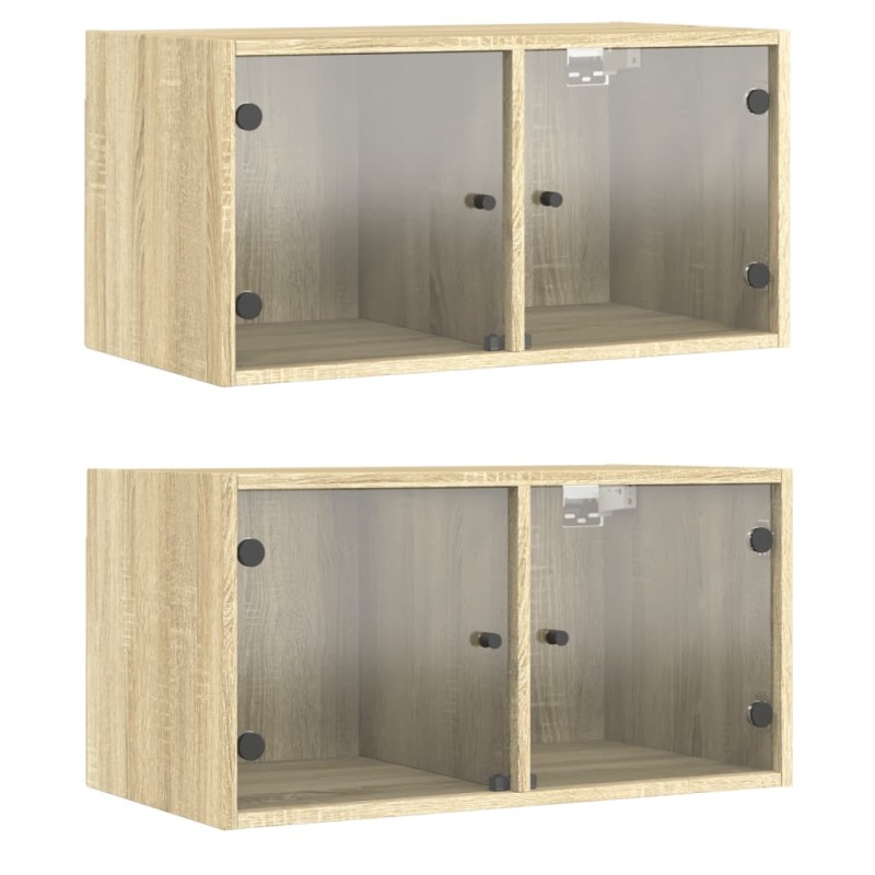 vidaXL Κομοδίνα με Γυάλινες Πόρτες 2 τεμ. Sonoma Δρυς 68,5x37x35 εκ.