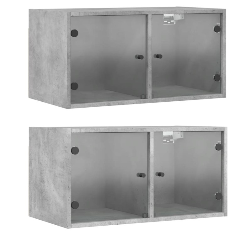 vidaXL Κομοδίνα 2 τεμ. Γκρι Σκυρ. 68,5x37x35 εκ. με Γυάλινες Πόρτες
