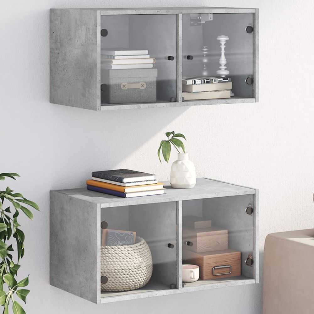 vidaXL Κομοδίνα 2 τεμ. Γκρι Σκυρ. 68,5x37x35 εκ. με Γυάλινες Πόρτες