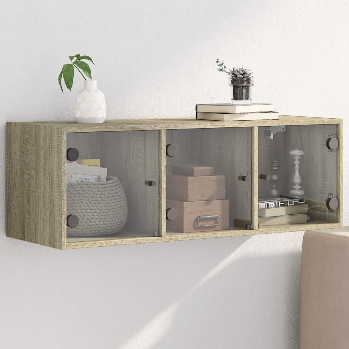 vidaXL Ντουλάπι Τοίχου Sonoma Δρυς 102x37x35 εκ. με Γυάλινες Πόρτες