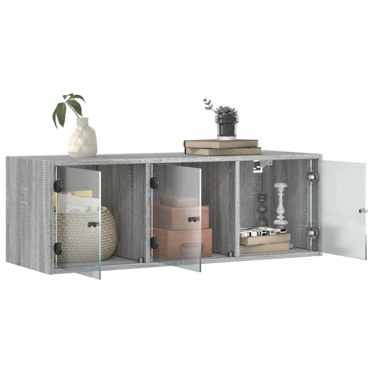 vidaXL Ντουλάπι Τοίχου Γκρι Sonoma 102x37x35 εκ. με Γυάλινες Πόρτες