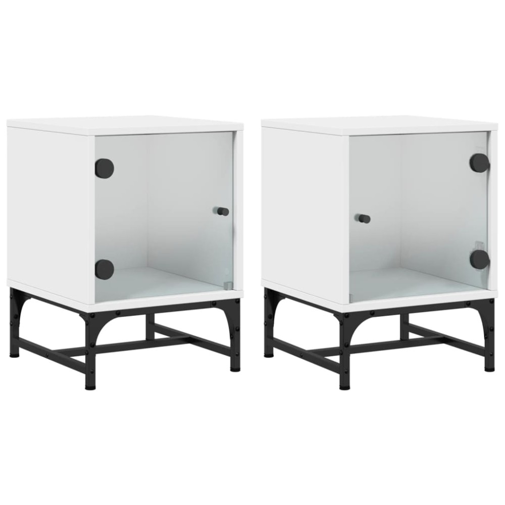 vidaXL Κομοδίνα 2 τεμ. Λευκά 35x37x50 εκ. με Γυάλινες Πόρτες