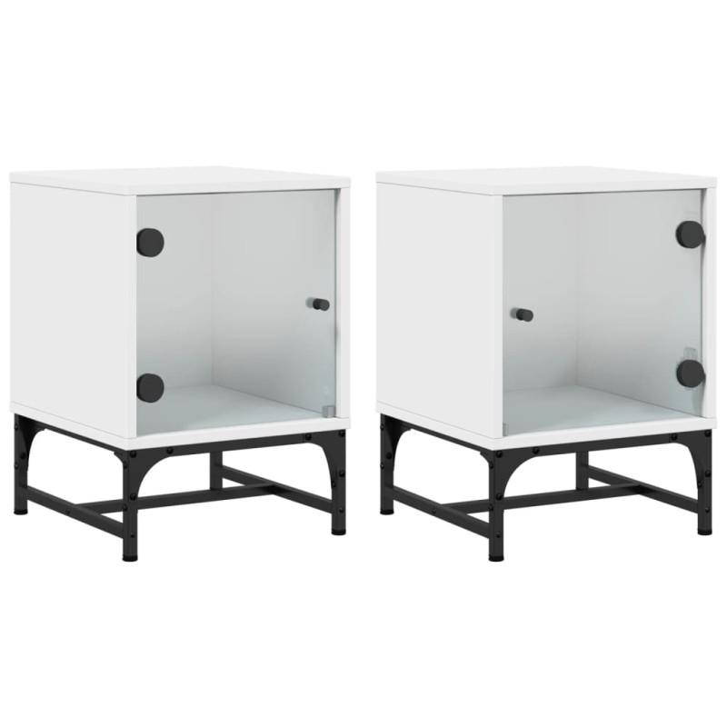 vidaXL Κομοδίνα 2 τεμ. Λευκά 35x37x50 εκ. με Γυάλινες Πόρτες