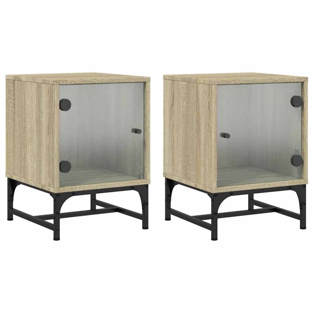 vidaXL Κομοδίνα 2 τεμ. Sonoma Δρυς 35x37x50 εκ. με Γυάλινες Πόρτες