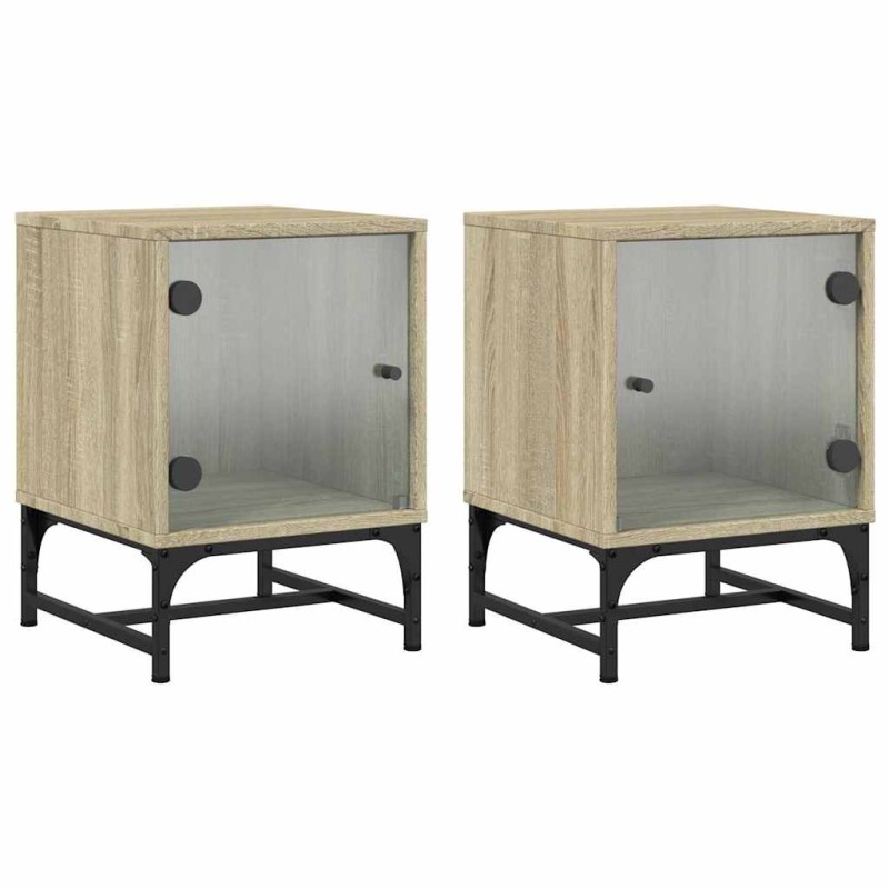 vidaXL Κομοδίνα 2 τεμ. Sonoma Δρυς 35x37x50 εκ. με Γυάλινες Πόρτες