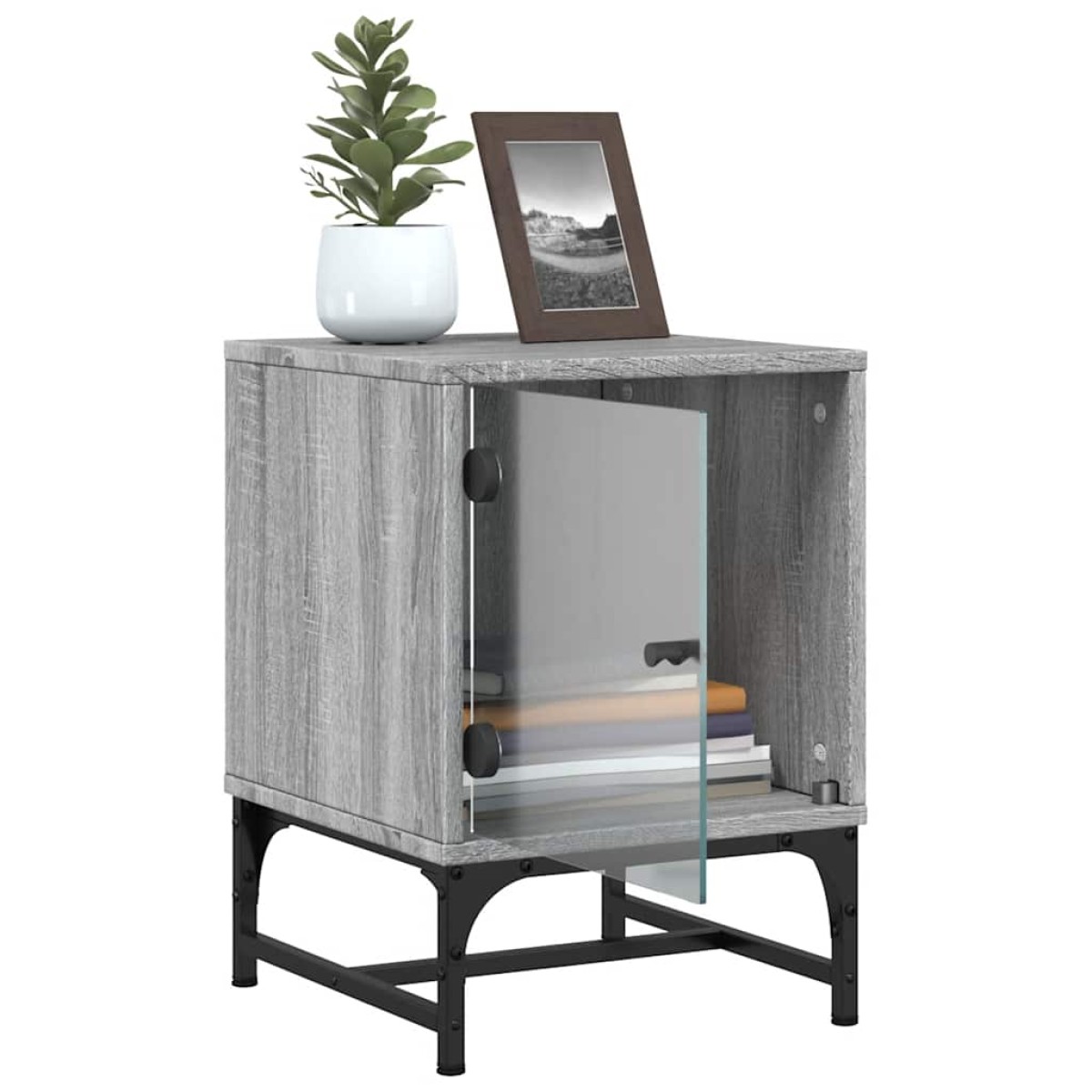vidaXL Κομοδίνο Γκρι Sonoma 35x37x50 εκ. με Γυάλινη Πόρτα