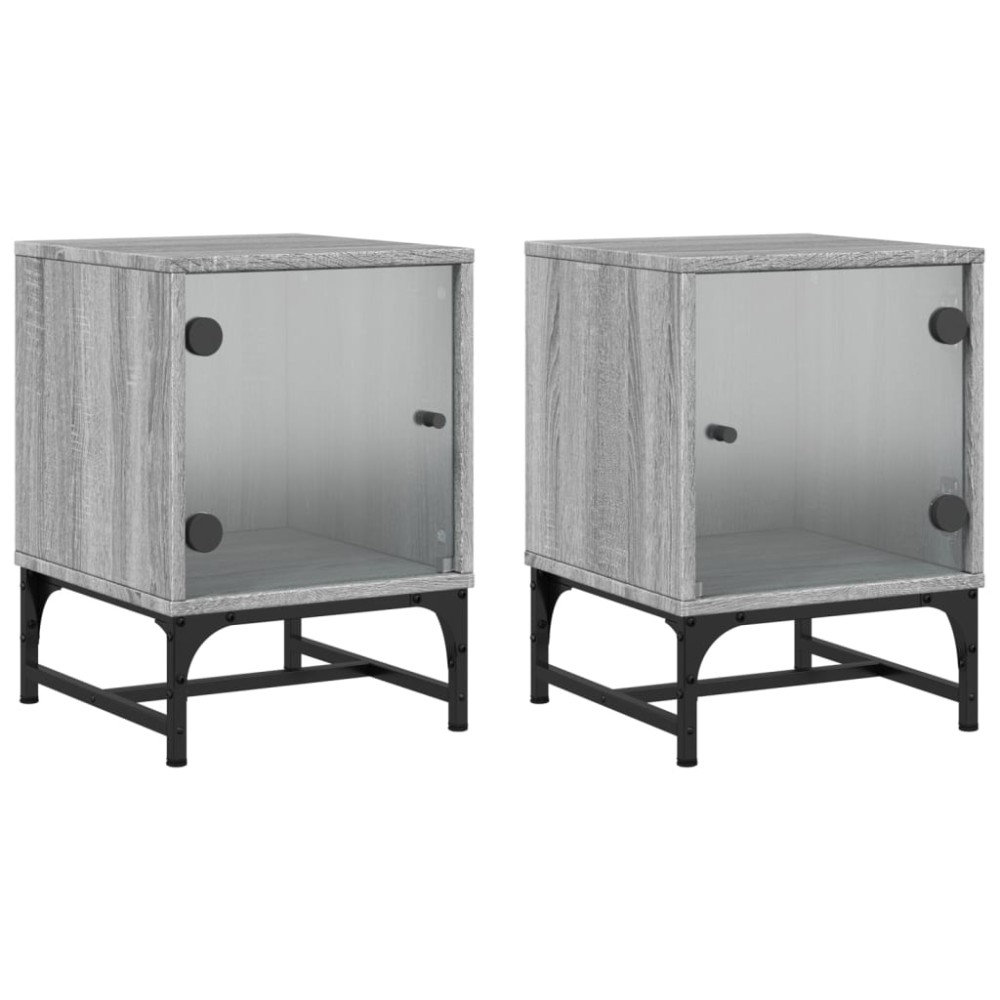 vidaXL Κομοδίνα 2 τεμ. Γκρι Sonoma 35x37x50 εκ. με Γυάλινες Πόρτες