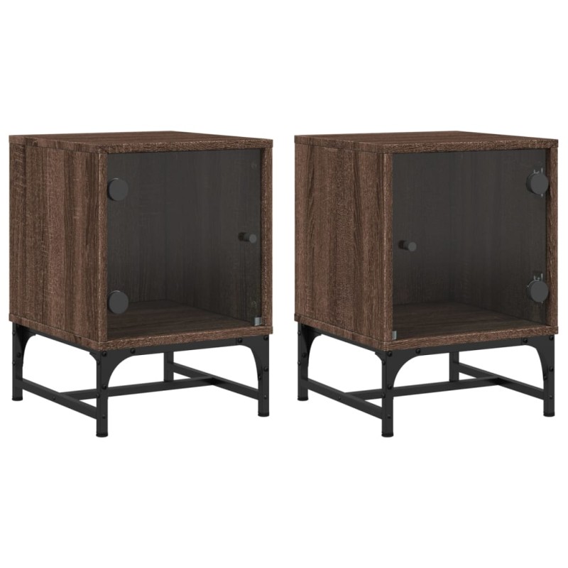 vidaXL Κομοδίνα 2 τεμ. Καφέ Δρυς 35x37x50 εκ. με Γυάλινες Πόρτες