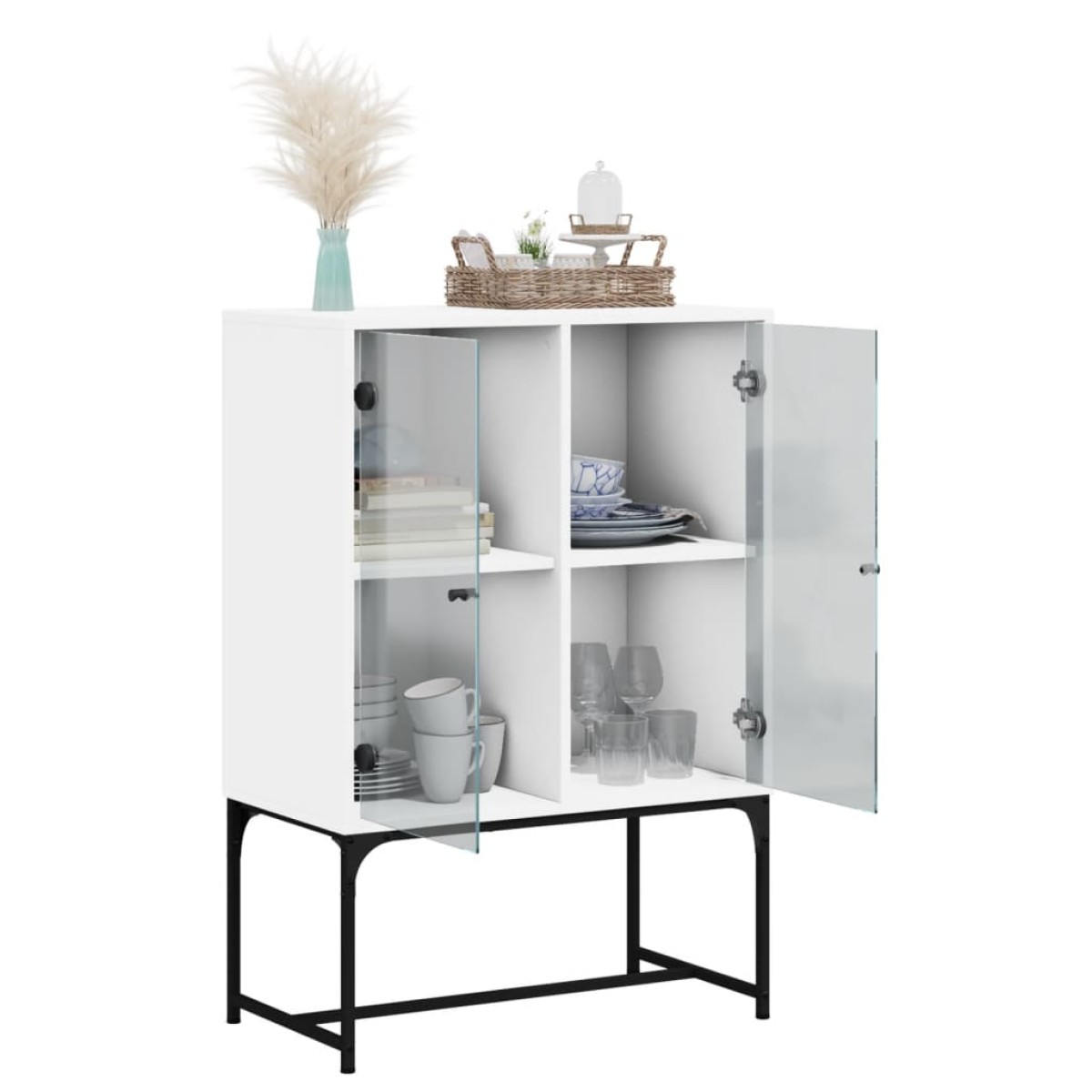 vidaXL Βοηθητικό Ντουλάπι Λευκό 69x37x100 εκ. με Γυάλινες Πόρτες