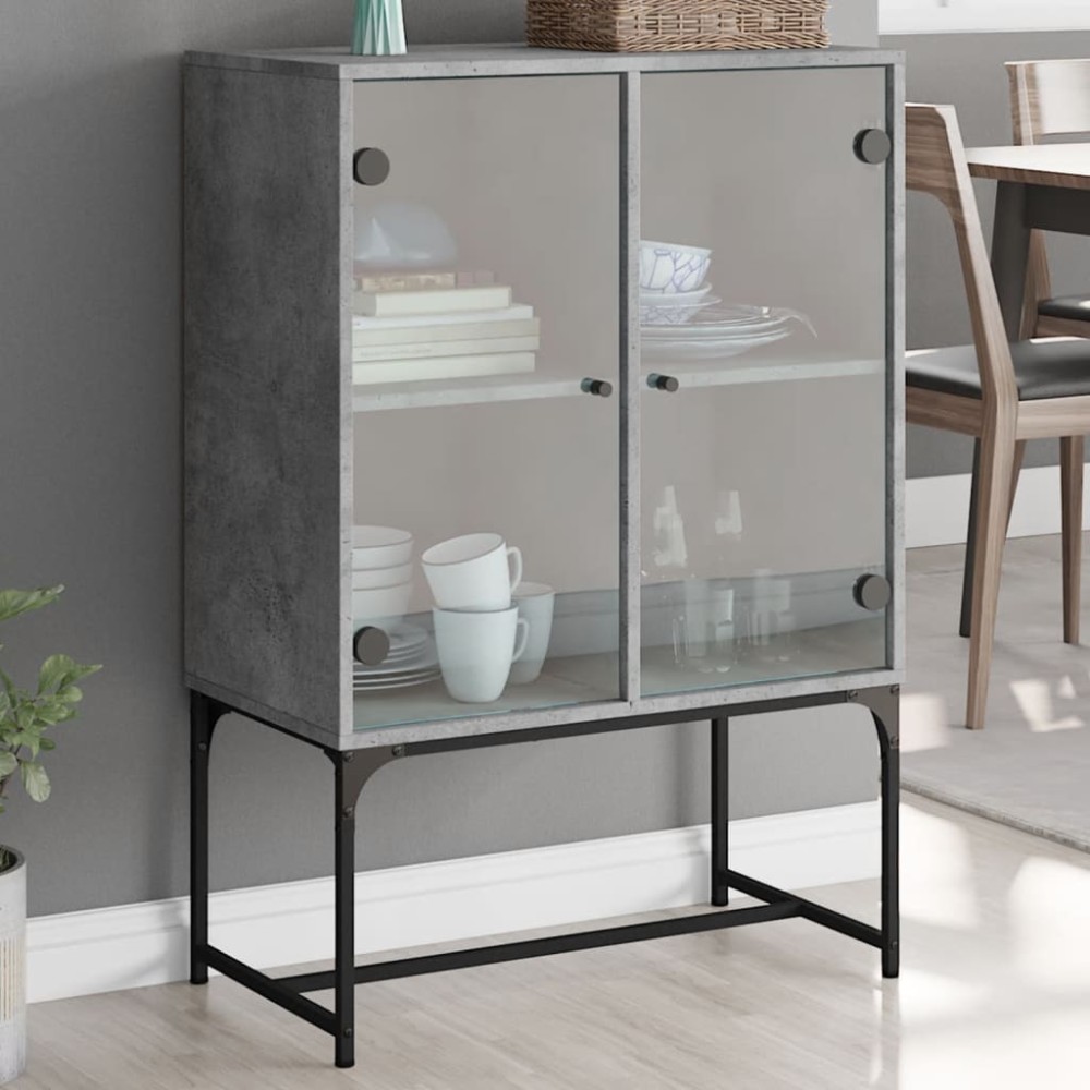 vidaXL Βοηθητικό Ντουλάπι Γκρι Σκυροδ. 69x37x100 εκ. Γυάλινες Πόρτες