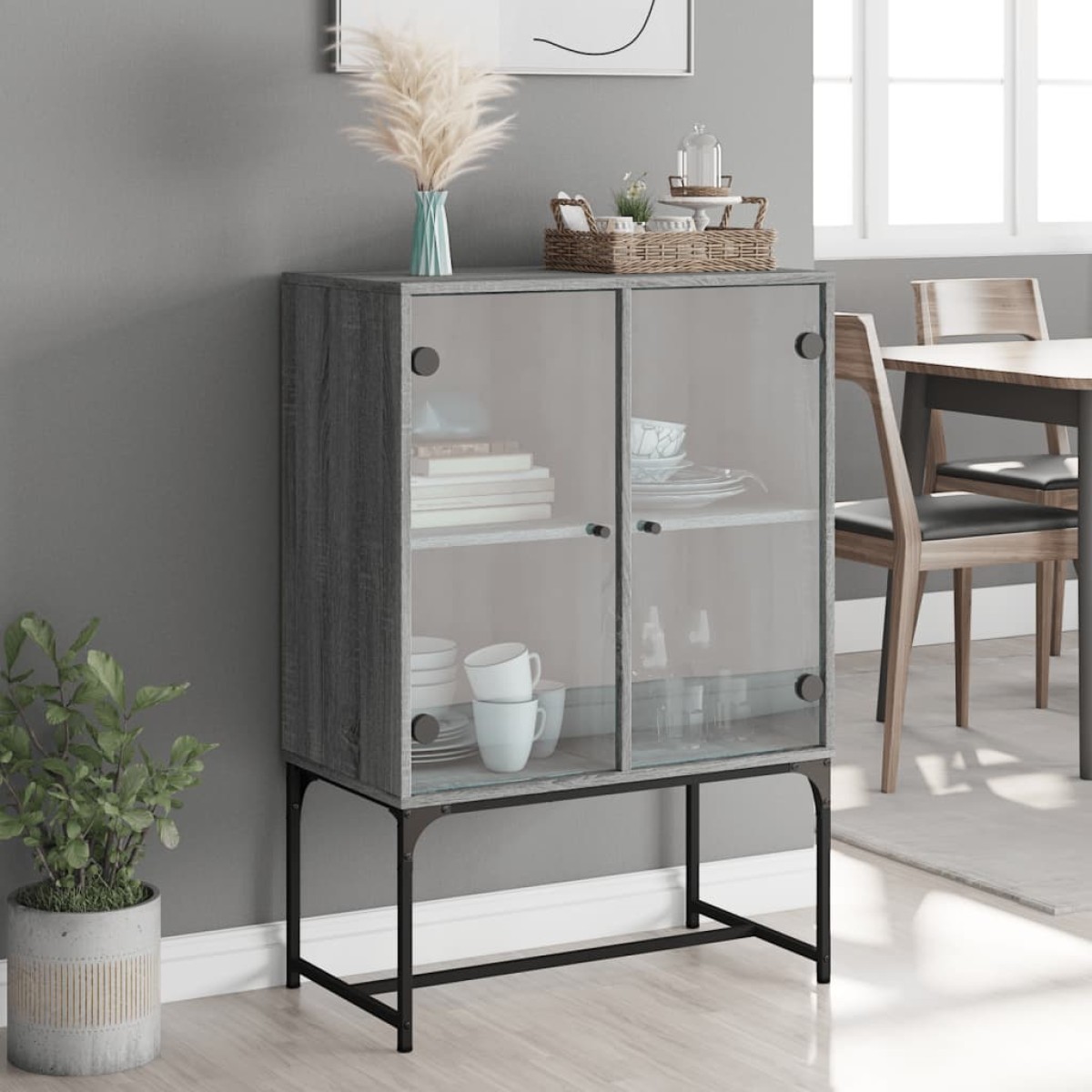 vidaXL Βοηθητικό Ντουλάπι Sonoma Γκρι 69x37x100 εκ. με Γυάλινες Πόρτες