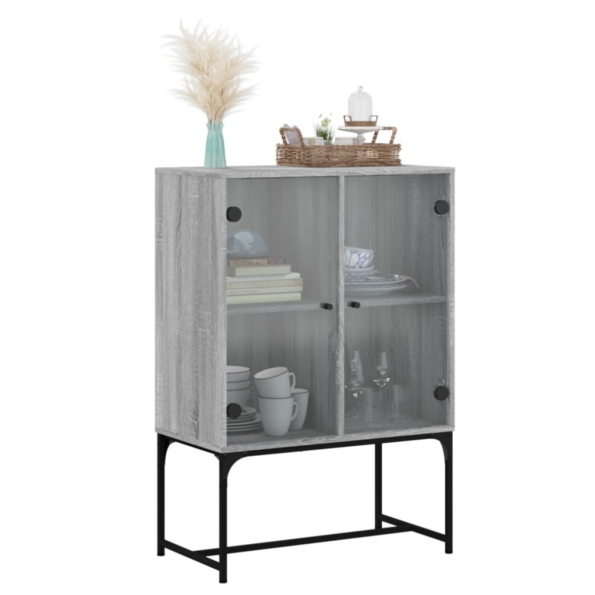 vidaXL Βοηθητικό Ντουλάπι Sonoma Γκρι 69x37x100 εκ. με Γυάλινες Πόρτες
