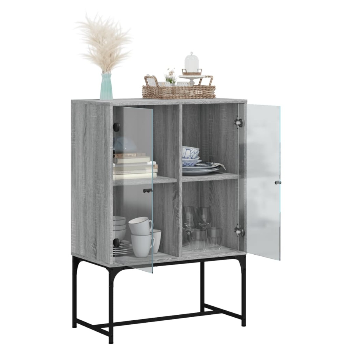 vidaXL Βοηθητικό Ντουλάπι Sonoma Γκρι 69x37x100 εκ. με Γυάλινες Πόρτες