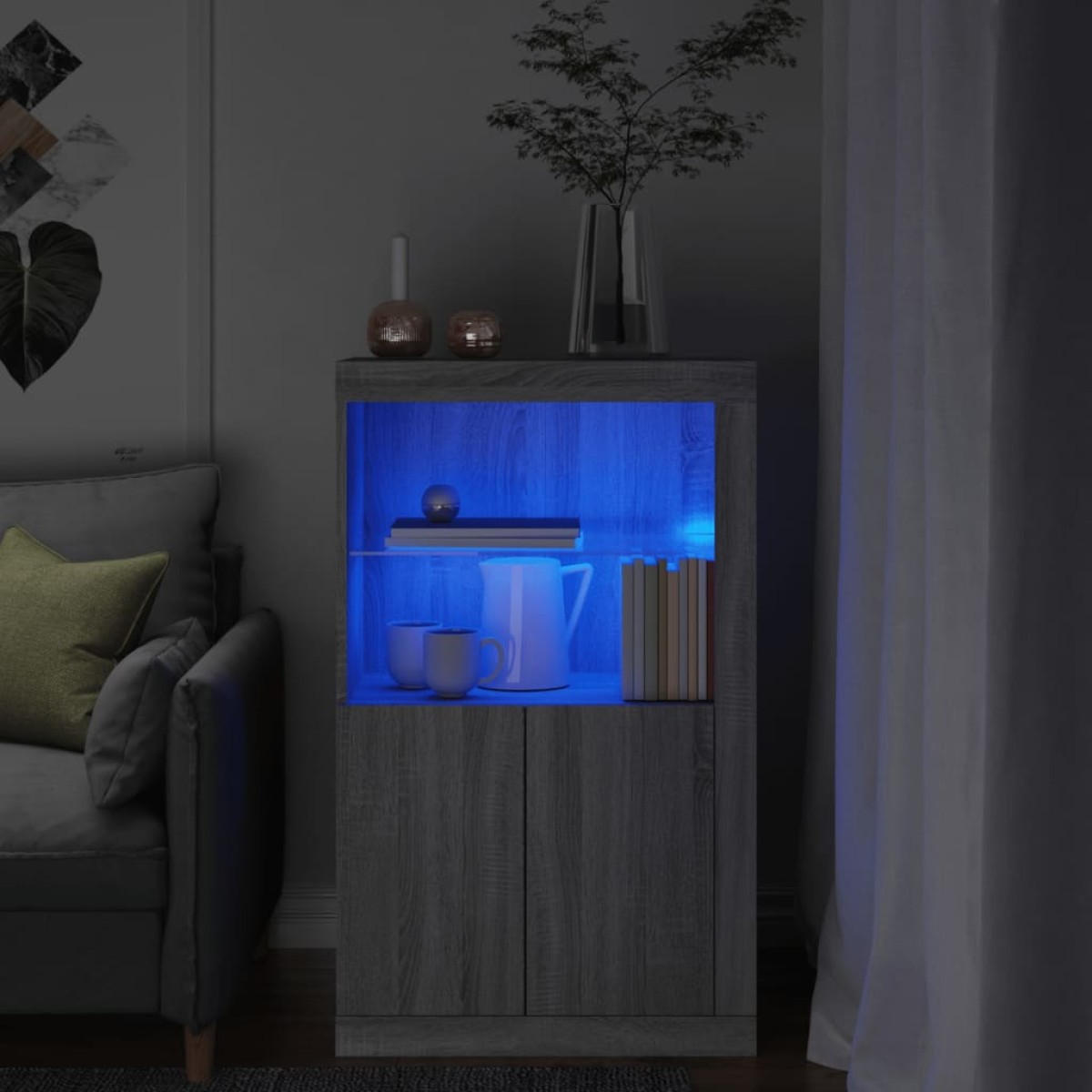 vidaXL Nτουλάπι Βοηθητικό με Φώτα LED Γκρι Sonoma Επεξεργασμένο Ξύλο