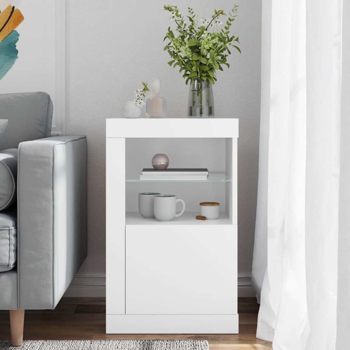 vidaXL Nτουλάπι Βοηθητικό με Φώτα LED Λευκό από Επεξεργασμένο ξύλο