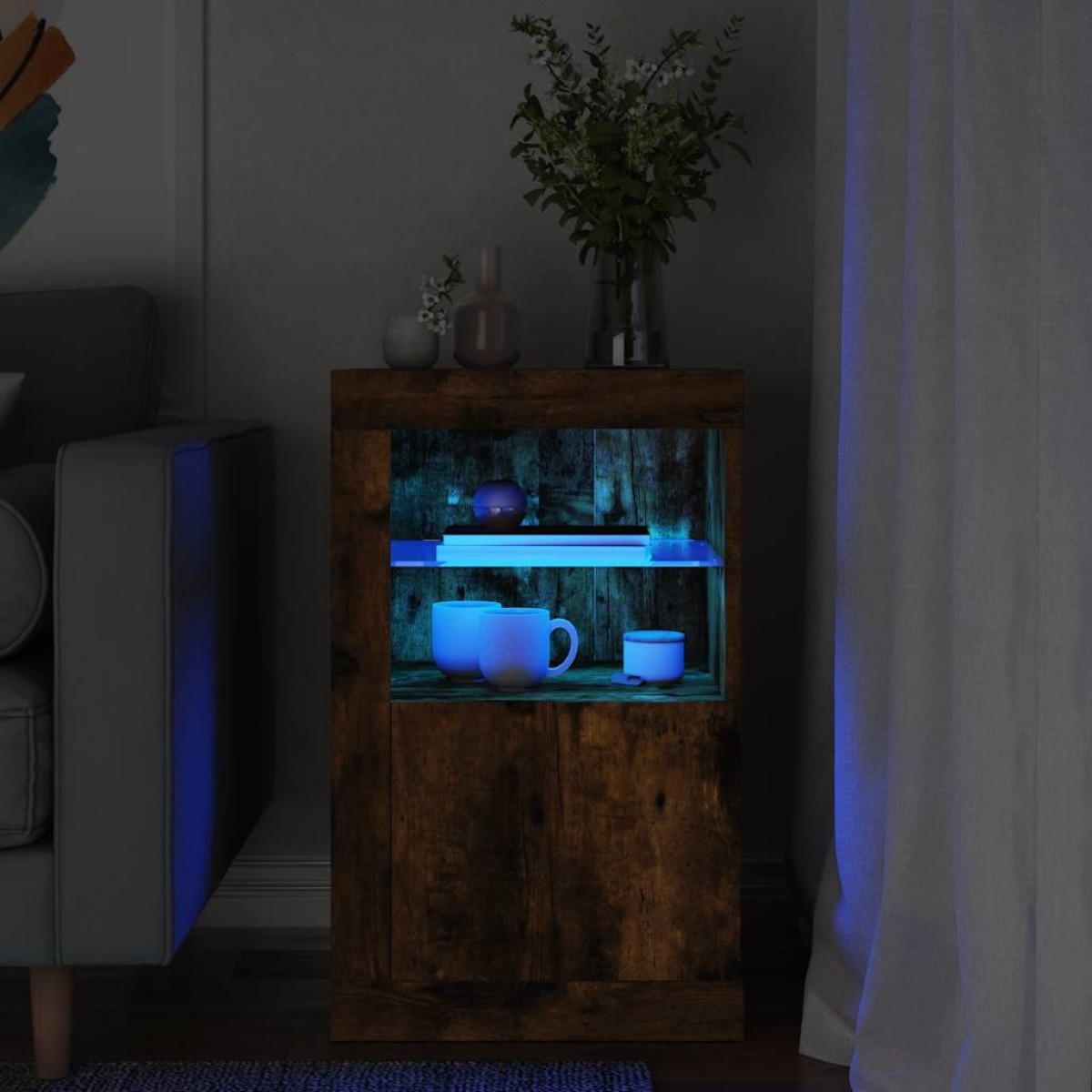 vidaXL Nτουλάπι Βοηθητικό με Φώτα LED Καπνιστή Δρυς Επεξεργασμένο Ξύλο