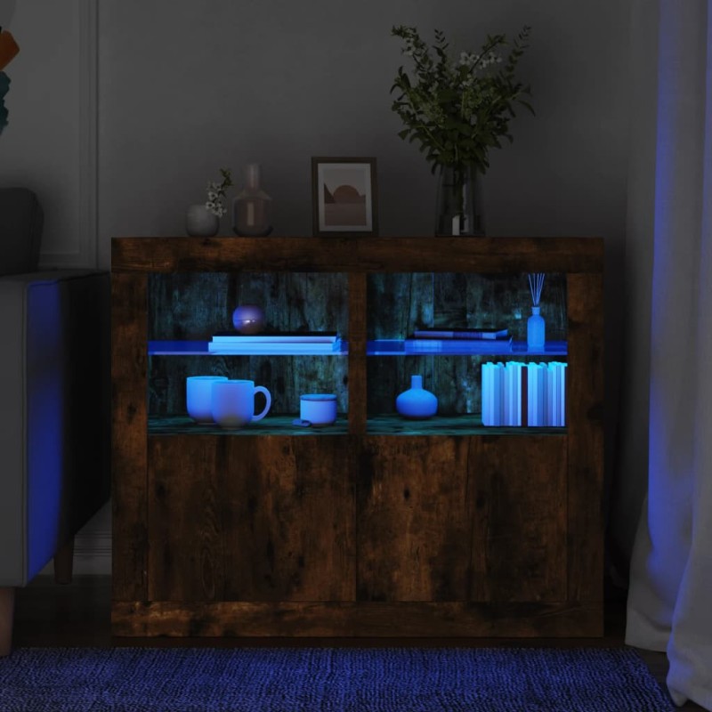 vidaXL Ντουλάπια με Φώτα LED 2 τεμ. Καπνιστή Δρυς από Επεξεργ. Ξύλο