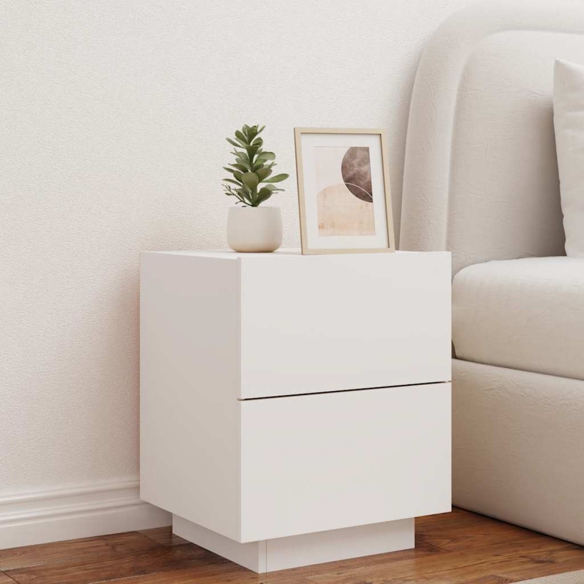 vidaXL Κομοδίνα με Φώτα LED 2 τεμ. Λευκά από Επεξεργασμένο Ξύλο