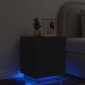 vidaXL Κομοδίνο με Φώτα LED Μαύρο από Επεξεργασμένο Ξύλο