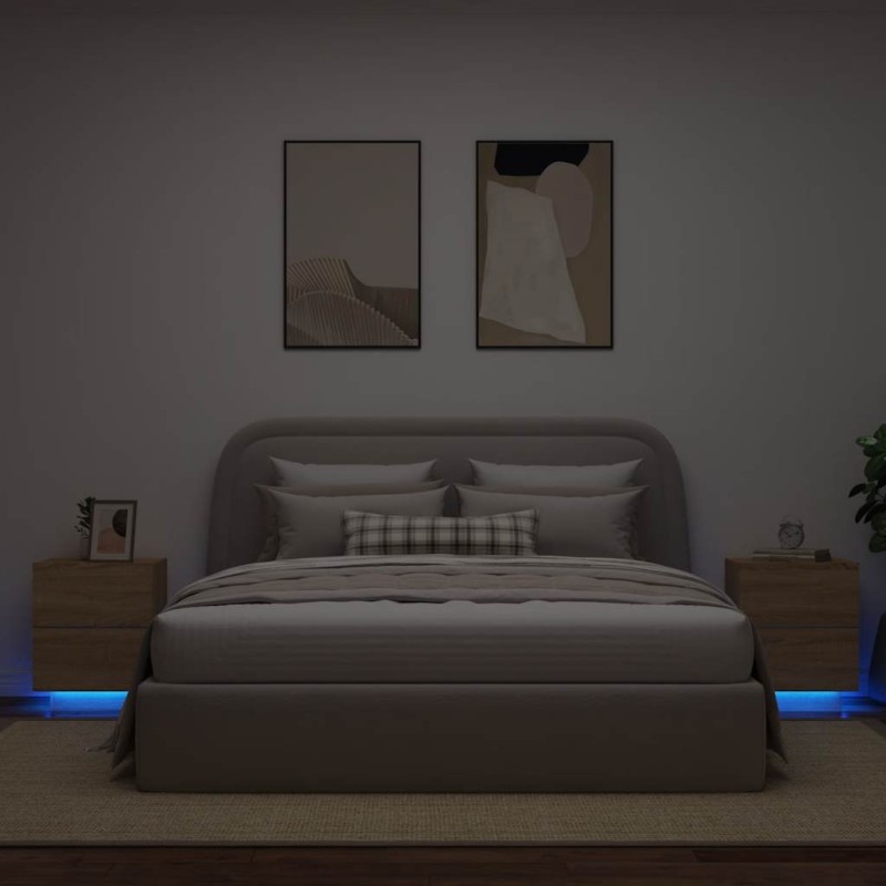 vidaXL Κομοδίνα με Φώτα LED 2 τεμ. Sonoma Δρυς από Επεξεργασμένο Ξύλο