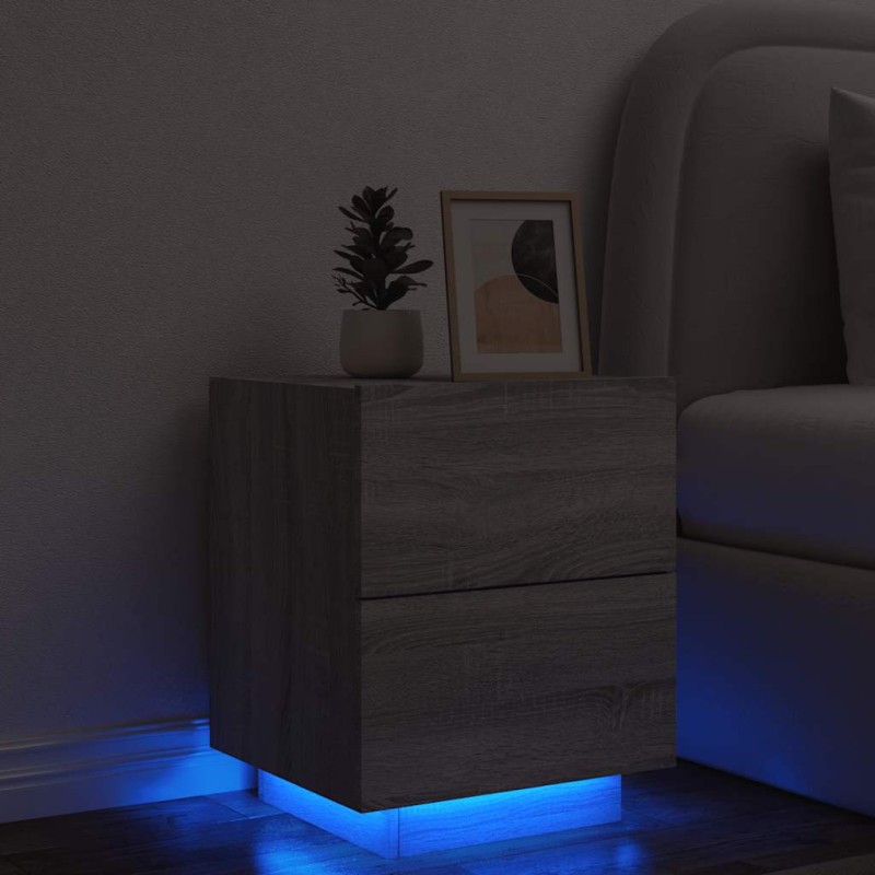 vidaXL Κομοδίνο με Φώτα LED Γκρι Sonoma Επεξεργασμένο Ξύλο
