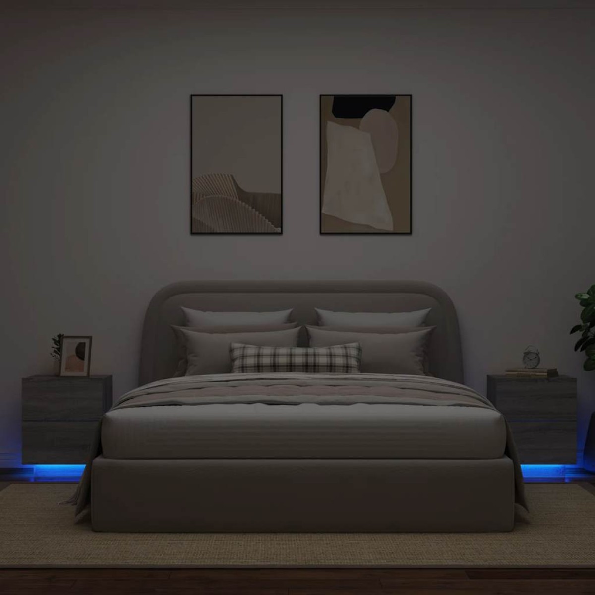 vidaXL Κομοδίνα με Φώτα LED 2 τεμ. Γκρι Sonoma από Επεξεργασμένο Ξύλο