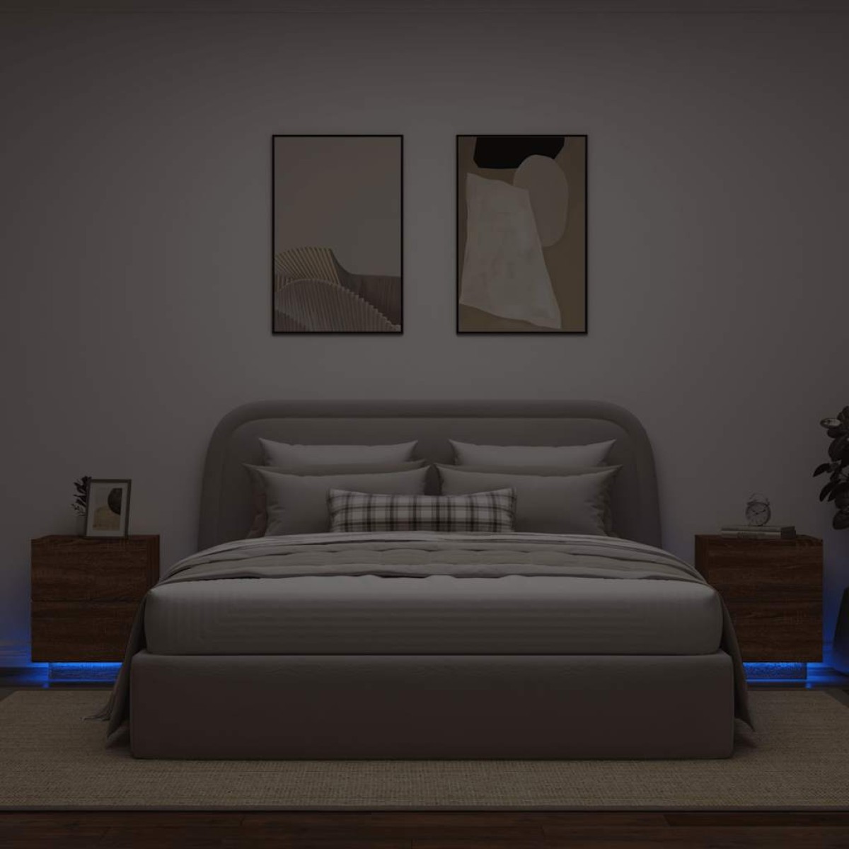 vidaXL Κομοδίνα με Φώτα LED 2 τεμ. Καφέ Δρυς από Επεξεργασμένο Ξύλο