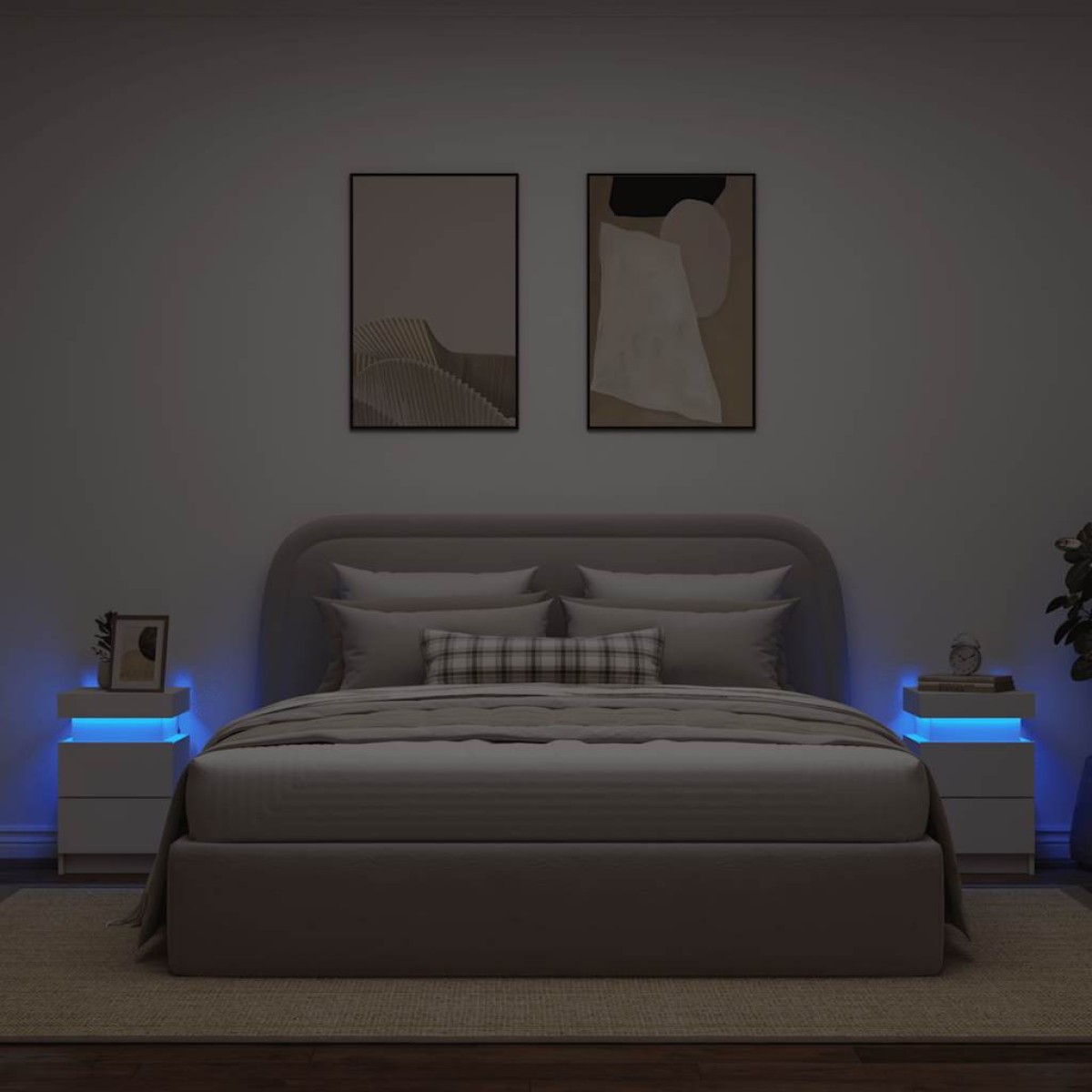 vidaXL Κομοδίνα με Φώτα LED 2 Τεμ. Λευκά 35 x 39 x 55 εκ.