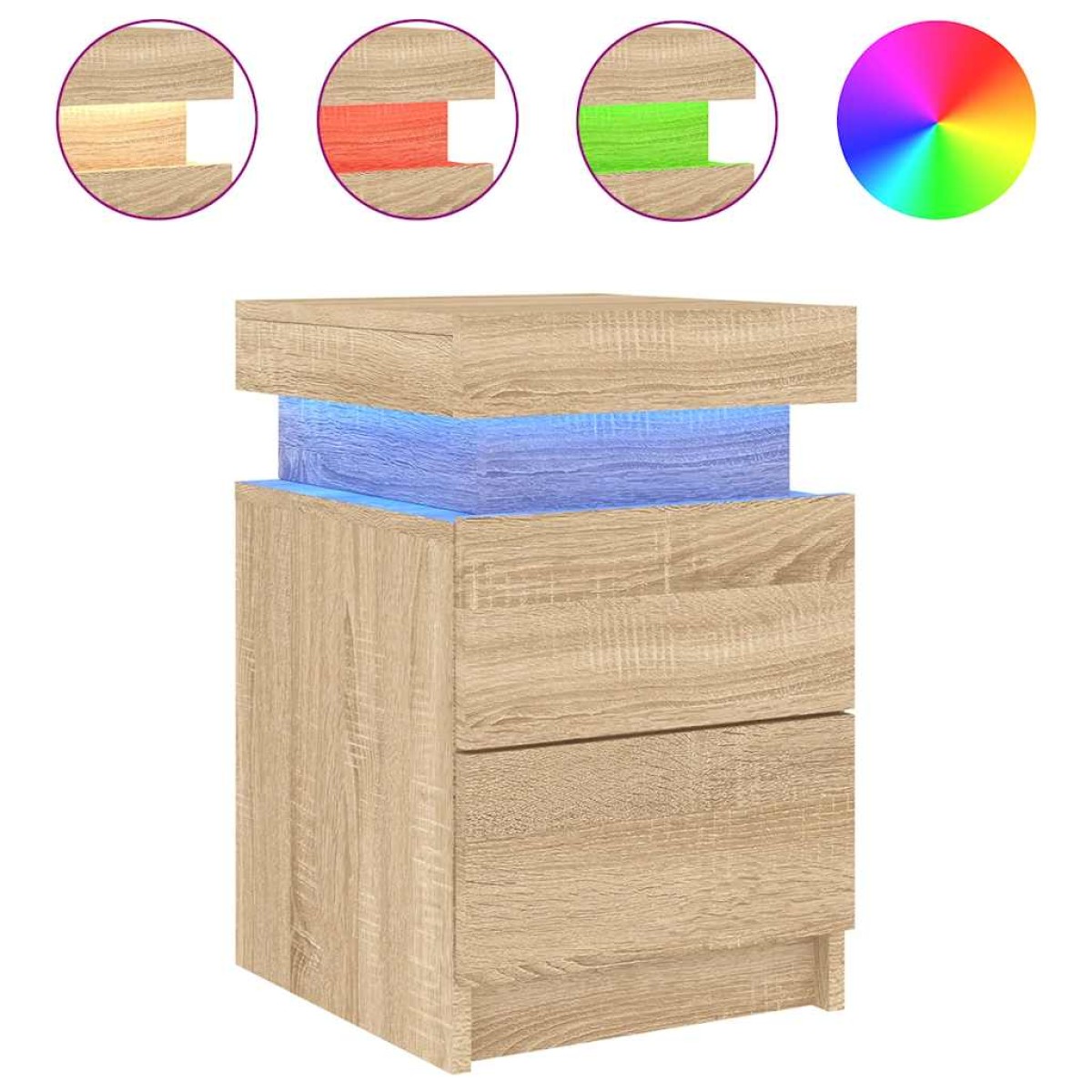 vidaXL Κομοδίνα με Φώτα LED 2 τεμ. Sonoma Δρυς 35 x 39 x 55 εκ.
