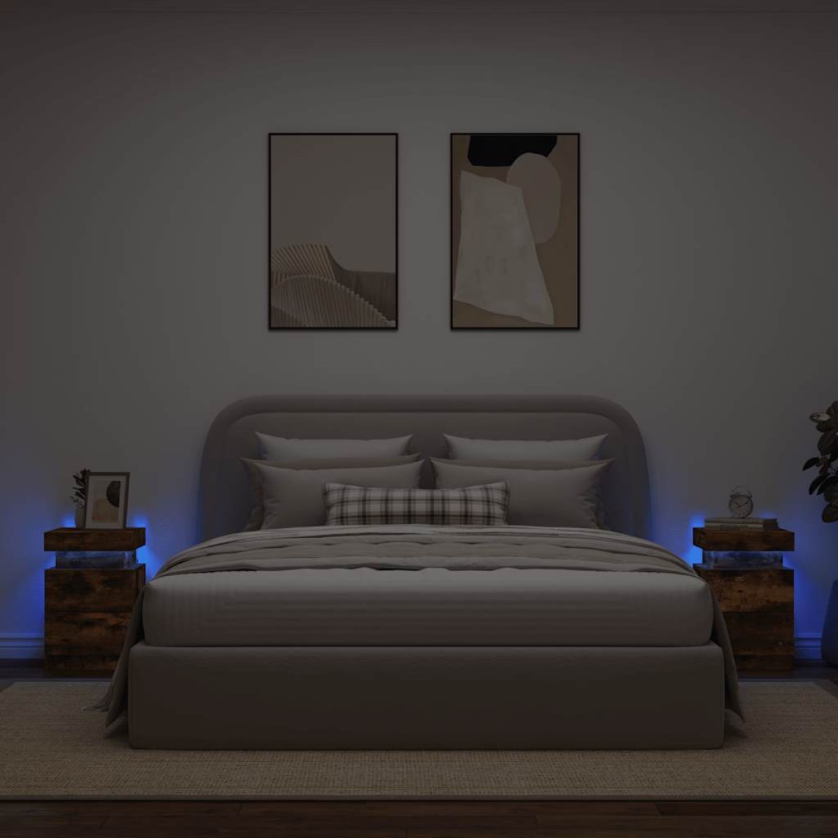 vidaXL Κομοδίνα με Φώτα LED 2 τεμ. Καπνιστή Δρυς 35 x 39 x 55 εκ.
