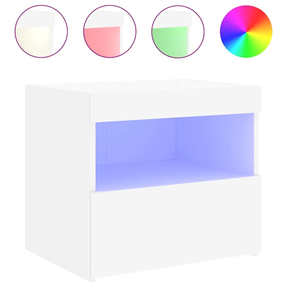 vidaXL Κομοδίνο με Φώτα LED Λευκό 50 x 40 x 45 εκ.