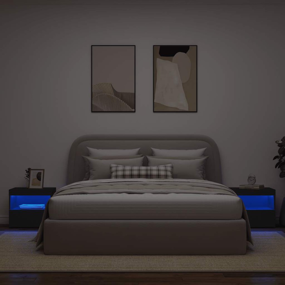 vidaXL Κομοδίνα με Φώτα LED 2 τεμ. Μαύρα 50 x 40 x 45 εκ.