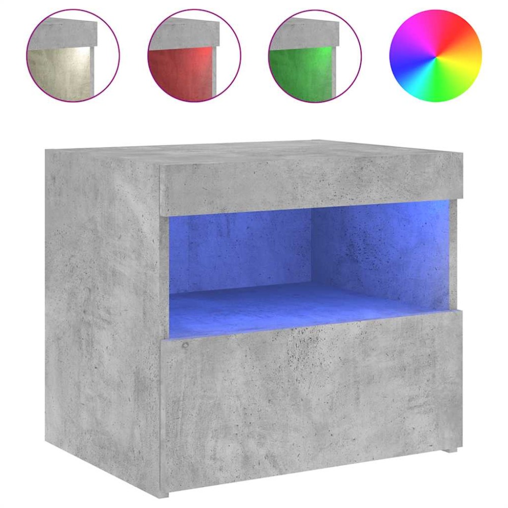 vidaXL Κομοδίνο με Φώτα LED Γκρι Σκυροδέματος 50x40x45 εκ.