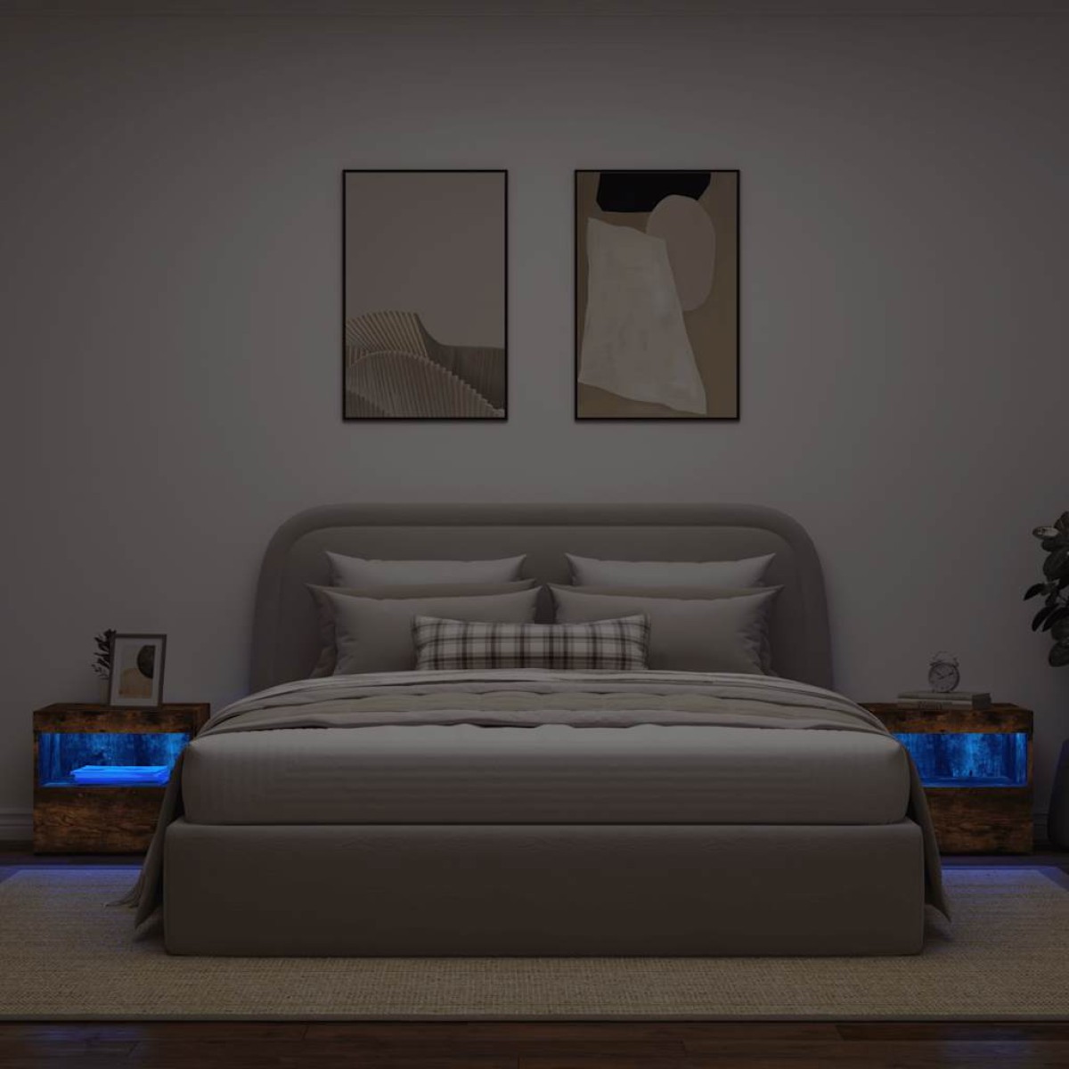 vidaXL Κομοδίνα με Φώτα LED 2 τεμ. Καπνιστή Δρυς 50x40x45 εκ.