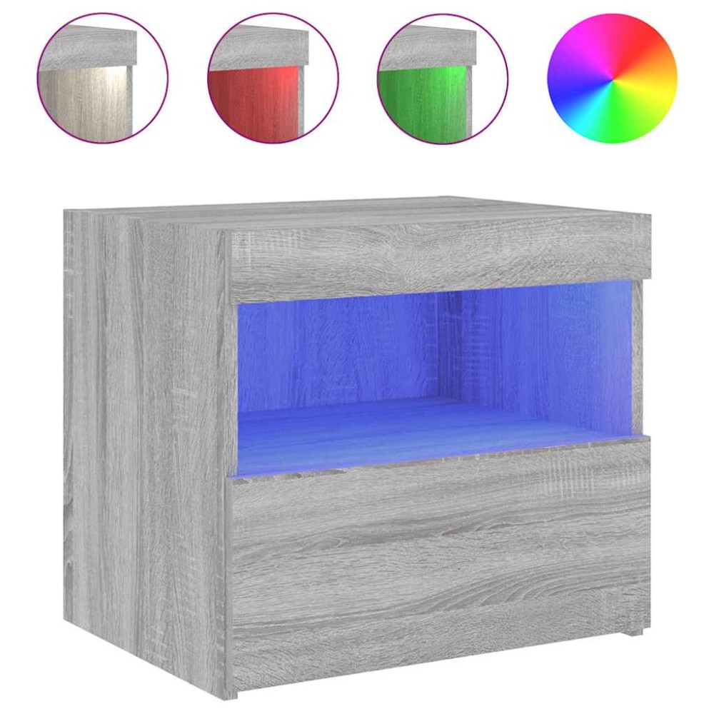 vidaXL Κομοδίνο με Φώτα LED Γκρι Sonoma 50x40x45 εκ.