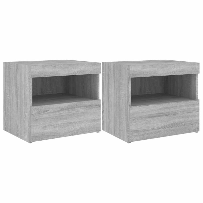 vidaXL Κομοδίνα με Φώτα LED 2 τεμ. Γκρι Sonoma 50x40x45 εκ.