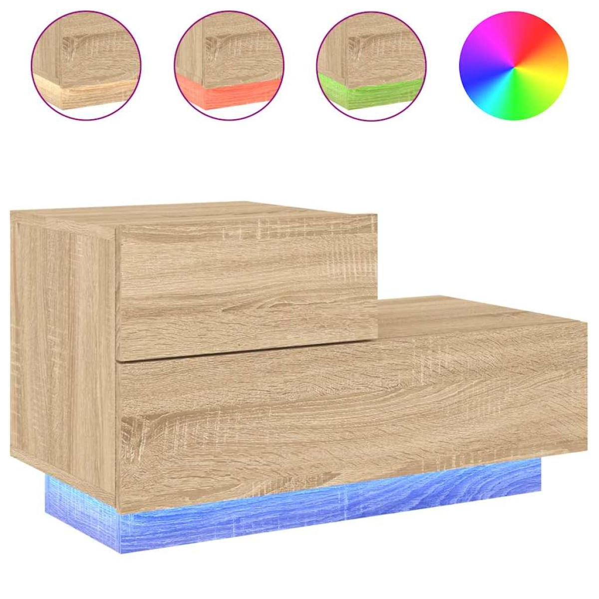 vidaXL Κομοδίνο με Φώτα LED Sonoma Δρυς 70 x 36 x 40,5 εκ.