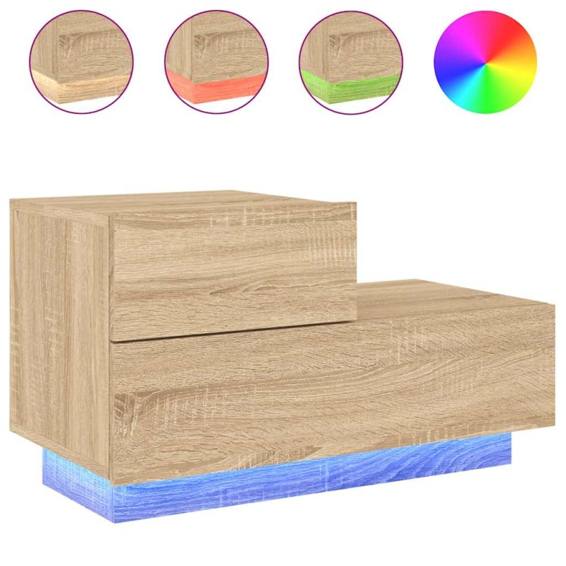 vidaXL Κομοδίνο με Φώτα LED Sonoma Δρυς 70 x 36 x 40,5 εκ.
