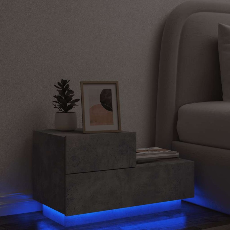 vidaXL Κομοδίνο με Φώτα LED Γκρι Σκυροδέματος 70 x 36 x 40,5 εκ.