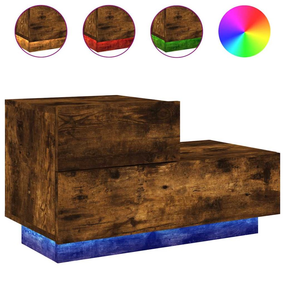 vidaXL Κομοδίνο με Φώτα LED Καπνιστή Δρυς 70 x 36 x 40,5 εκ.