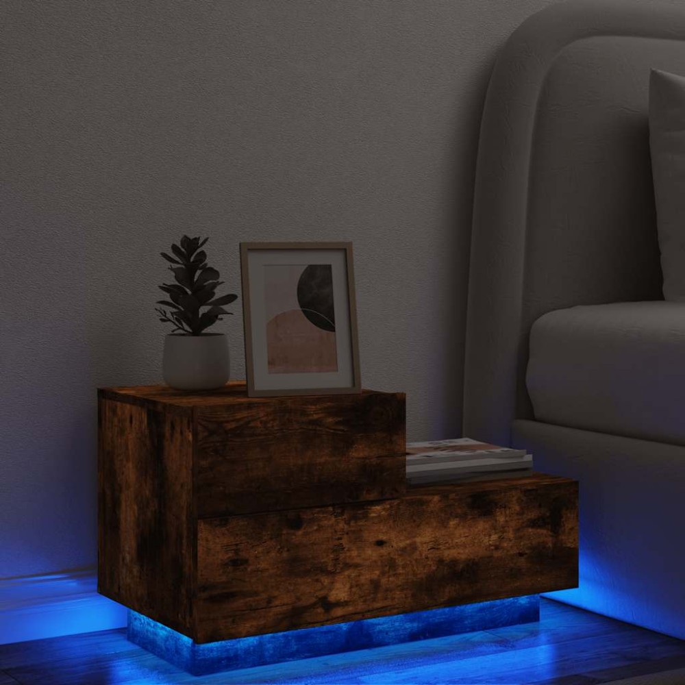 vidaXL Κομοδίνο με Φώτα LED Καπνιστή Δρυς 70 x 36 x 40,5 εκ.