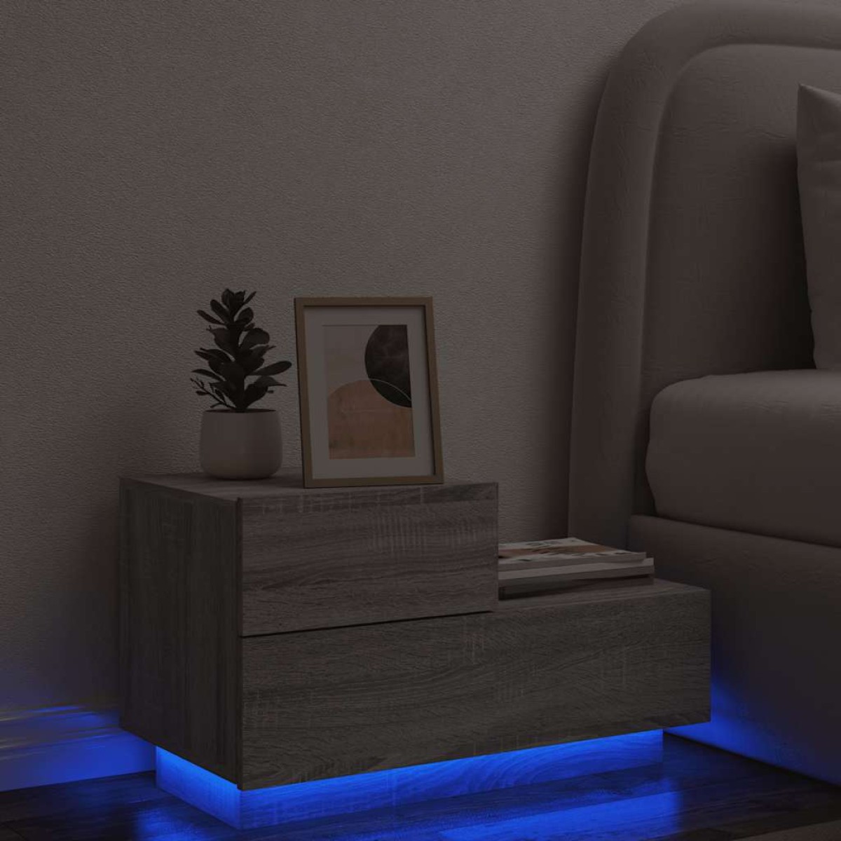 vidaXL Κομοδίνο με Φώτα LED Γκρι Sonoma 70 x 36 x 40,5 εκ.