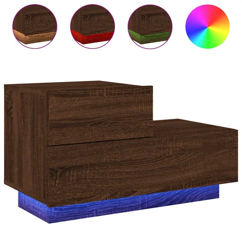 vidaXL Κομοδίνο με Φώτα LED Καφέ Δρυς 70 x 36 x 40,5 εκ.
