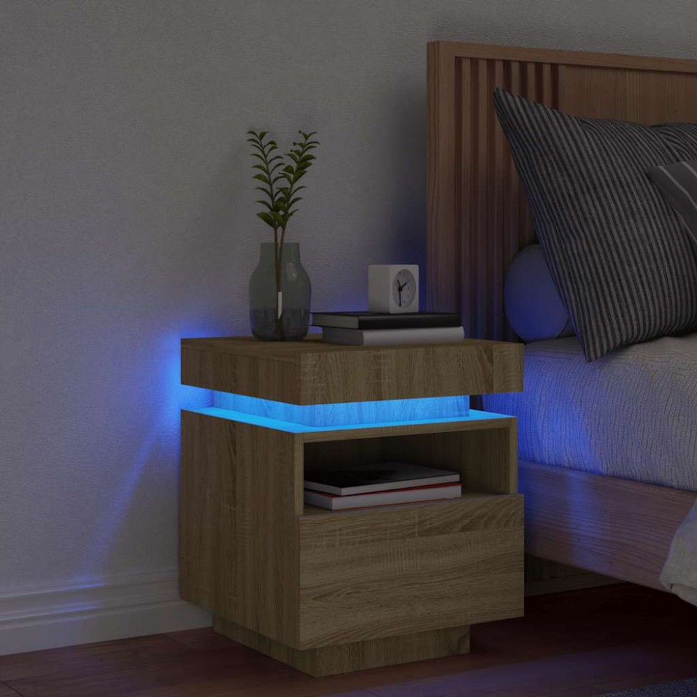 vidaXL Κομοδίνο με Φώτα LED Sonoma Δρυς 40 x 39 x 48,5 εκ.
