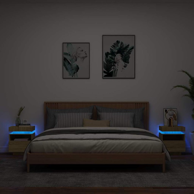 vidaXL Κομοδίνα με Φώτα LED 2 τεμ. Sonoma Δρυς 40x39x48,5 εκ.