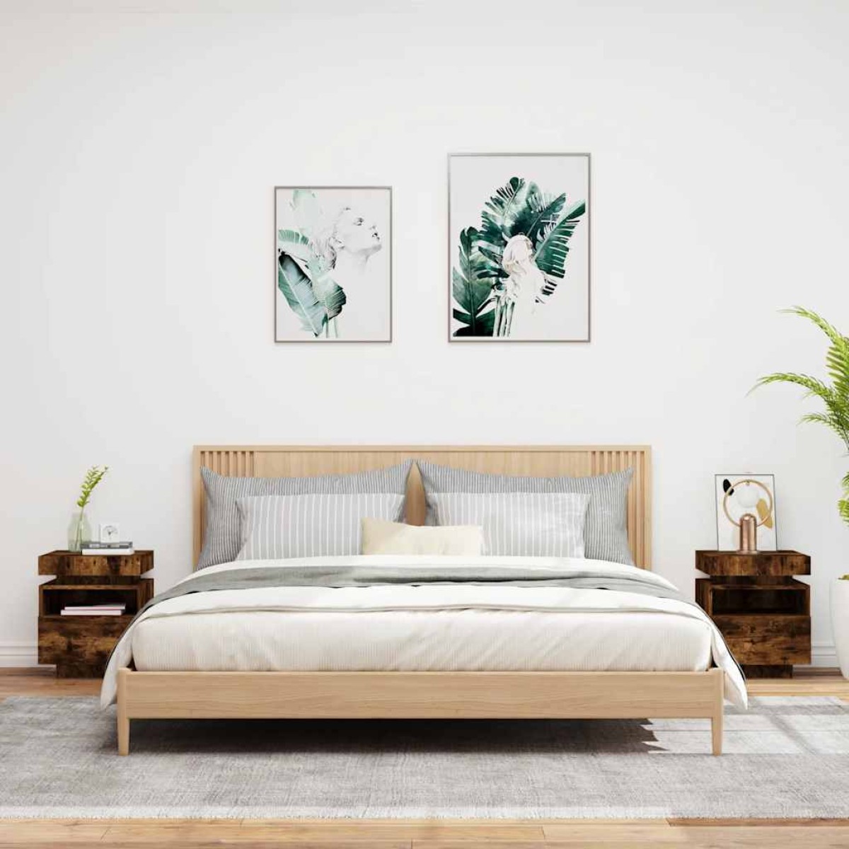 vidaXL Κομοδίνα με Φώτα LED 2 τεμ. Καπνιστή Δρυς 40x39x48,5 εκ.