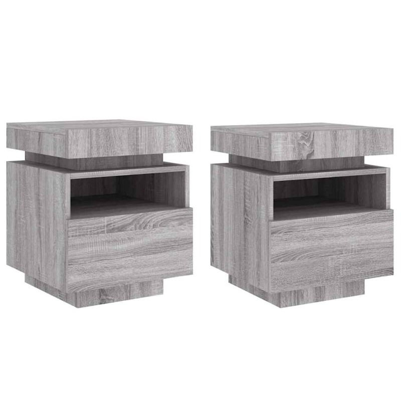 vidaXL Κομοδίνα με Φώτα LED 2 τεμ. Γκρι Sonoma 40x39x48,5 εκ.