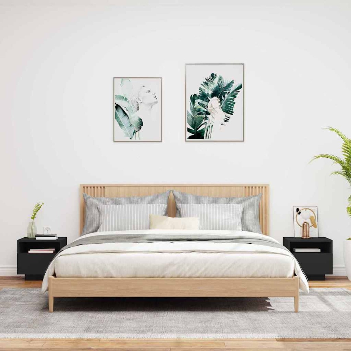 vidaXL Κομοδίνα με Φώτα LED 2 τεμ. Μαύρα 40 x 39 x 37 εκ.