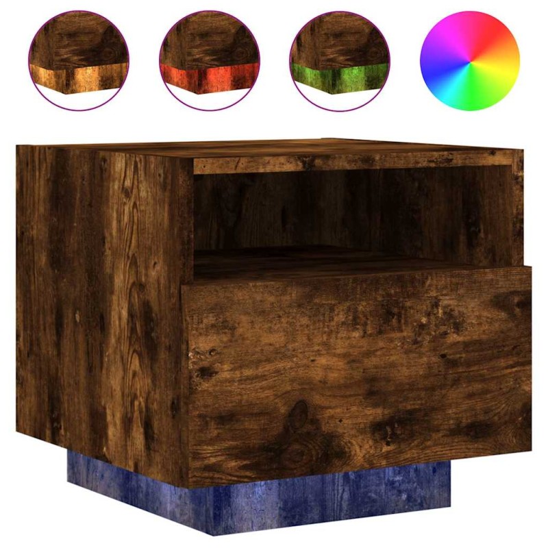 vidaXL Κομοδίνο με Φώτα LED Καπνιστή Δρυς 40 x 39 x 37 εκ.